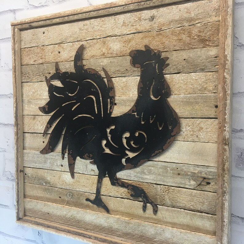 Rustic Black Rooster Wall Decor Farmhouse Housewarming Gift Home