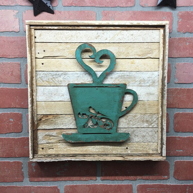 Rustic Coffee Wall Decor Turquoise Coffee Decor Coffee Cup Etsy