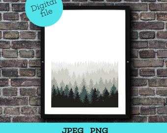 Minimalist forest poster, Printable Art, Forest Illustration, Nordic Poster, Scandinavian Nature, Drawing, Winter forest, Winter poster