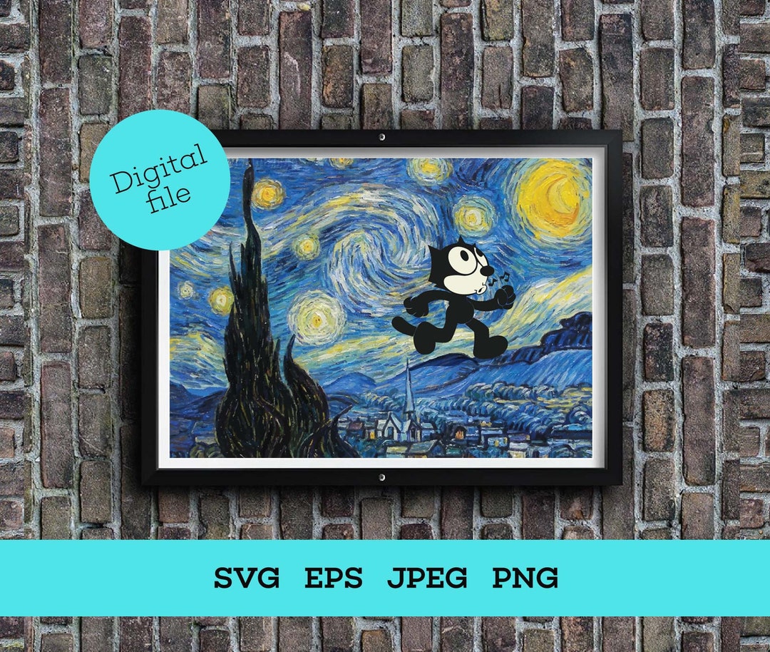 Starry Night, Felix the Cat, Pop Culture, Modern, Printable Art, Wall