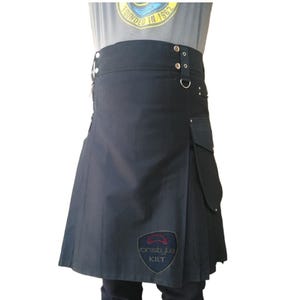Scottish Active Men Utility Sports Traditional Fashion Black Cotton kilt
