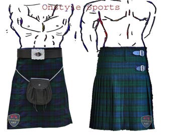 Onstyle Scottish Highland Active Men Utility Sports Black Watch Tartan Kilt -Special Offer Get Pair of Flashes free worth of 8.00 US Dollar-