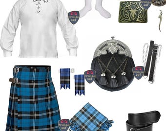 Men Scottish Outfit 11 Pieces - Complete Men Highland Outfit in Customize Tartans & Sizes 6 Yard Heavyweight Kilt 16 OZ - Best Kilt Outfit