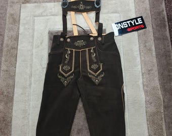 Premium Men’s Bavarian Lederhosen Shorts | Genuine Leather German Trachten | Traditional Embroidery & Adjustable Sizing | Chocolate Brown