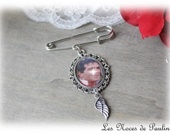 Médaillon souvenir pour homme VESTE et aile d'ange, pendentif photo personnalisée, charme veste, bridal mémorial charm