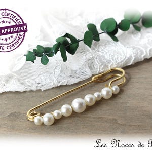 White and gold pearl train attachment for wedding, wedding dress brooch, train lift, train hook, pearl brooch