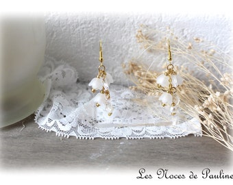 Boucles d'oreilles de mariée en perles et fleurs Clochettes