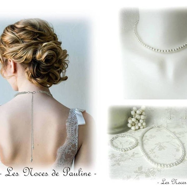 Parure de mariage ivoire Perles Virginie, collier de dos, bijou de dos, parure bijoux mariée