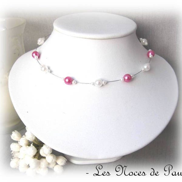 Collier mariage fuchsia et blanc Mélanie un rang