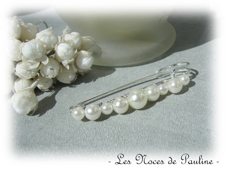 Ivory pearl train attachment, MM wedding, wedding brooch Wedding dress brooch, train lift, pearl brooch, fast shipping image 3