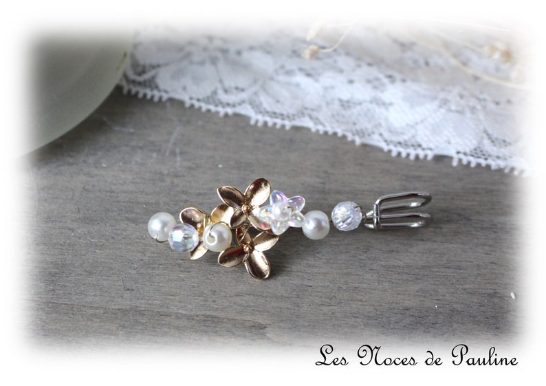 Ivory and crystal floral train attachment, pearl brooch, wedding accessory, wedding dress, train lift, small brooch with flower image 3