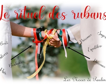 Rubans cérémonie mariage laïque, Rituel des mains liés, handfasting, Rituel des rubans