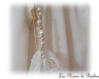 Attache traîne ivoire et strass, broche perles, accessoire mariage, robe de mariée, remonte traîne, broche mariée, zircon strass cristal
