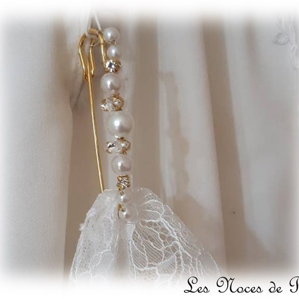 Attache traîne ivoire et strass, broche perles, accessoire mariage, robe de mariée, remonte traîne, broche mariée, zircon strass cristal