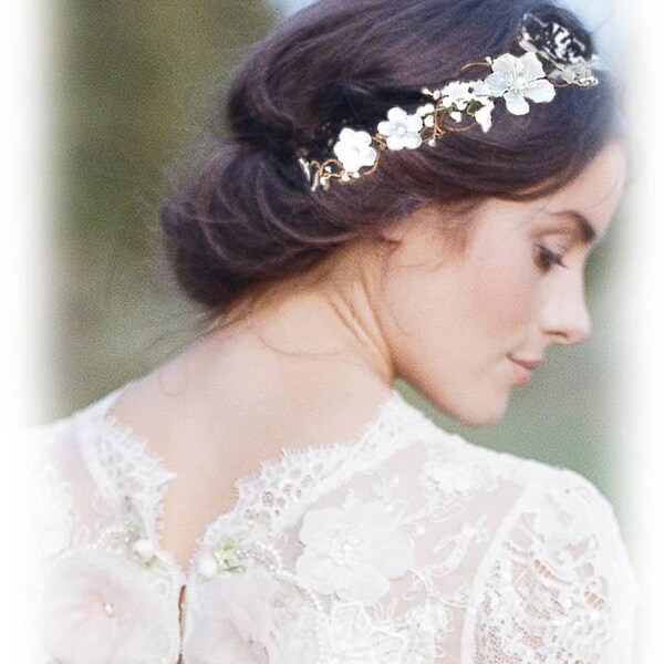 Couronne de mariage à fleurs ivoire Clochette, Bijou cheveux Demoiselle d'honneur Témoin, couronne de fleurs