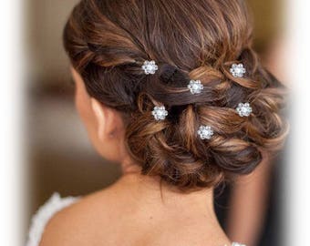 Horquillas para el cabello con flores de pedrería blanca y plateada, juego de 3, estilo nupcial.