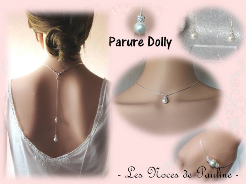 back necklace Ivory wedding adornment Pearls and rhinestones Dolly necklace Back jewel Jewelry