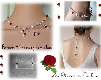 Red and white ivory wedding adornment in Alice beads