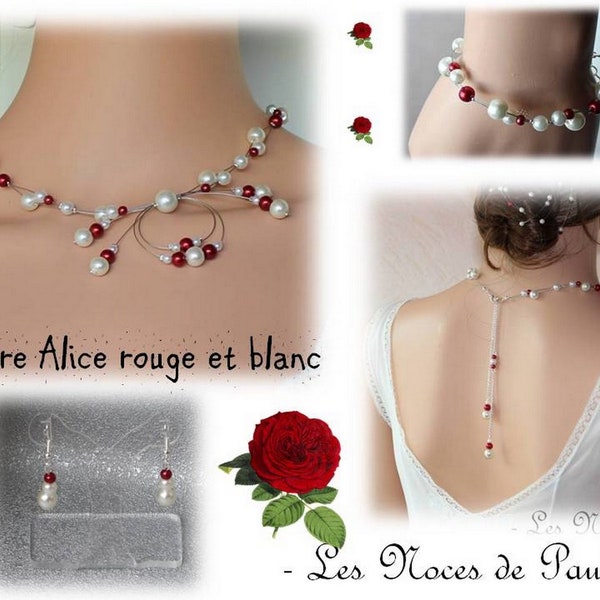 Parure mariage rouge et blanc ivoire en perles Alice