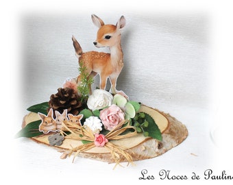 Centre de table Biche pour Baptême, anniversaire, thème animaux de la forêt