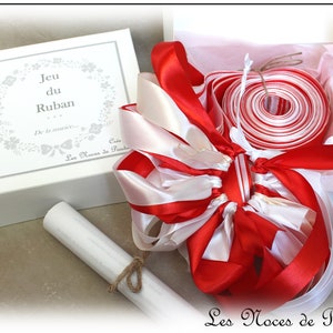 Round of ribbons, Bridal bouquet game, ribbon game, round of red and pink ribbons