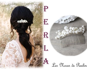 Pearl wedding comb, head jewel bun, pearl hair pick. Bohemian accessory, delicate, romantic, magical. Bridal hairstyle