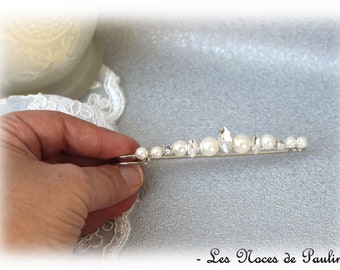 Schleppenaufsatz aus Elfenbein und Strass, Perlenbrosche, Hochzeitsaccessoire, Hochzeitskleid, Schlepplift, Brautbrosche, Kristall-Strass-Zirkon