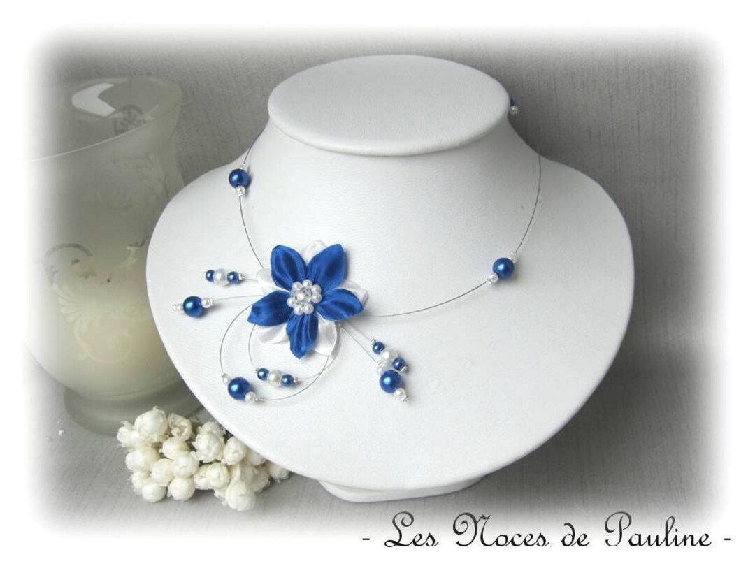 Pic à chignon bleu marine et ivoire à fleur de satin Bijou mariage