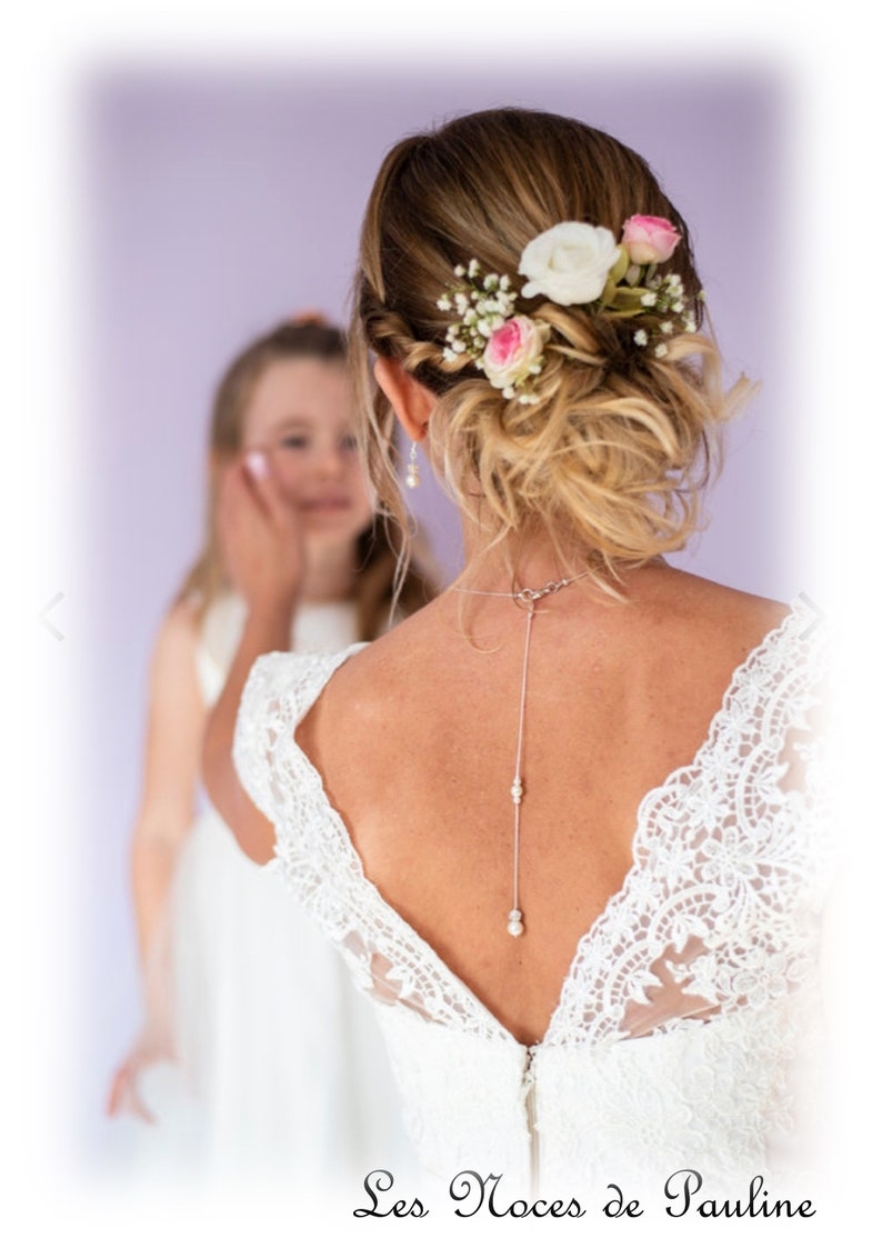 Parure de mariage ivoire Perles et strass Dolly collier Bijou de dos Bijoux, collier de dos image 6