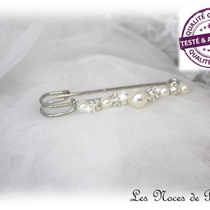 Ivory and rhinestone train attachment BALL, pearl brooch, wedding accessory, train lift, bridal brooch, crystal rhinestone zircon