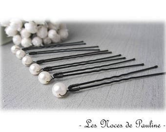 Ivory hair pins Pearl simple set of 6, Pearl wedding bridal hair pins, ivory pins