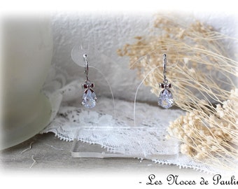 925 Sterling Silver Rhinestone Dangle Bridal Earrings