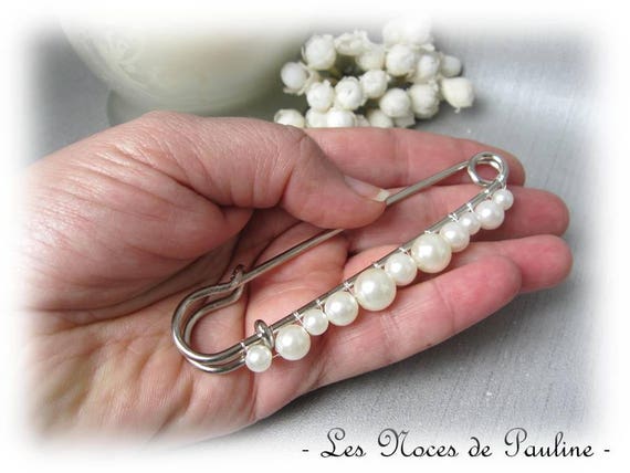 Attache traîne ivoire perles mariage GM, broche pour robe de