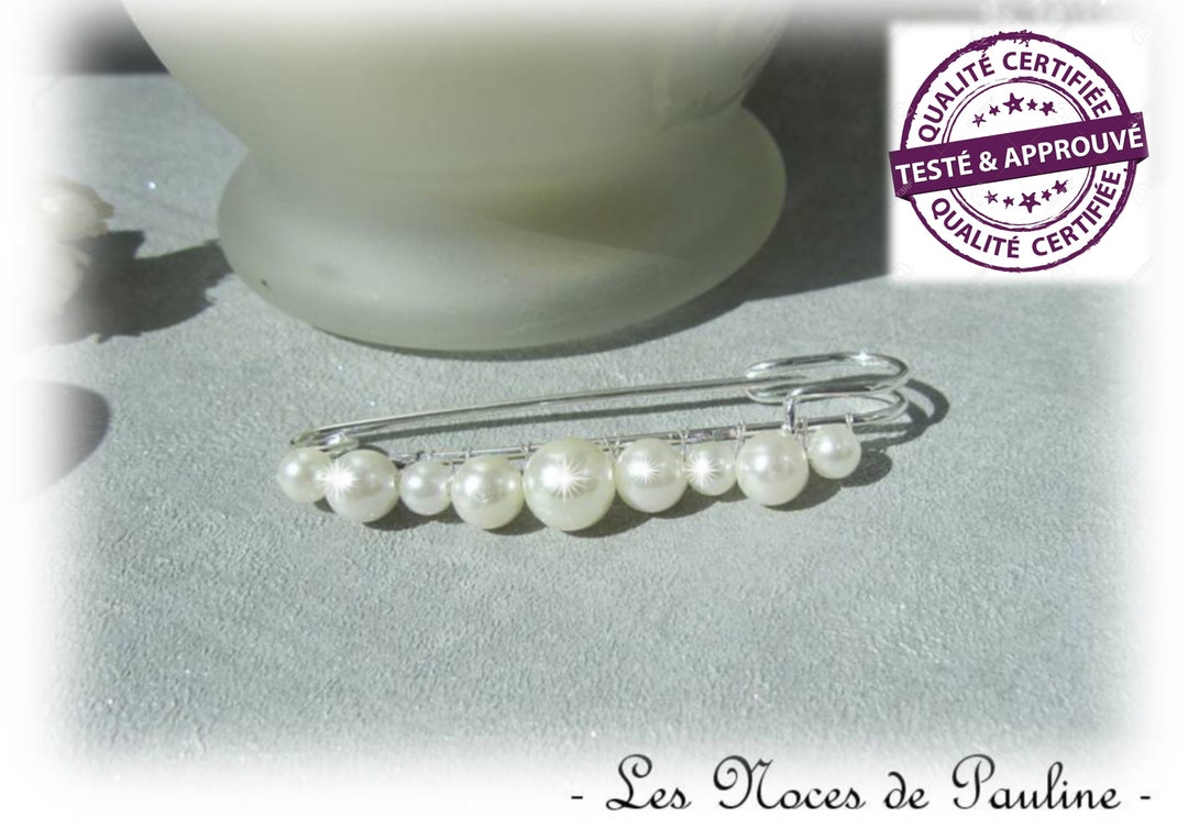 Broche Attache Remonte Traine Bleu Marine/Blanc/Ivoire Plume Mariée