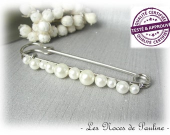 Attache traîne blanche perles mariage extra longue, broche pour robe de mariée, remonte traîne, accroche traîne, grande broche perles