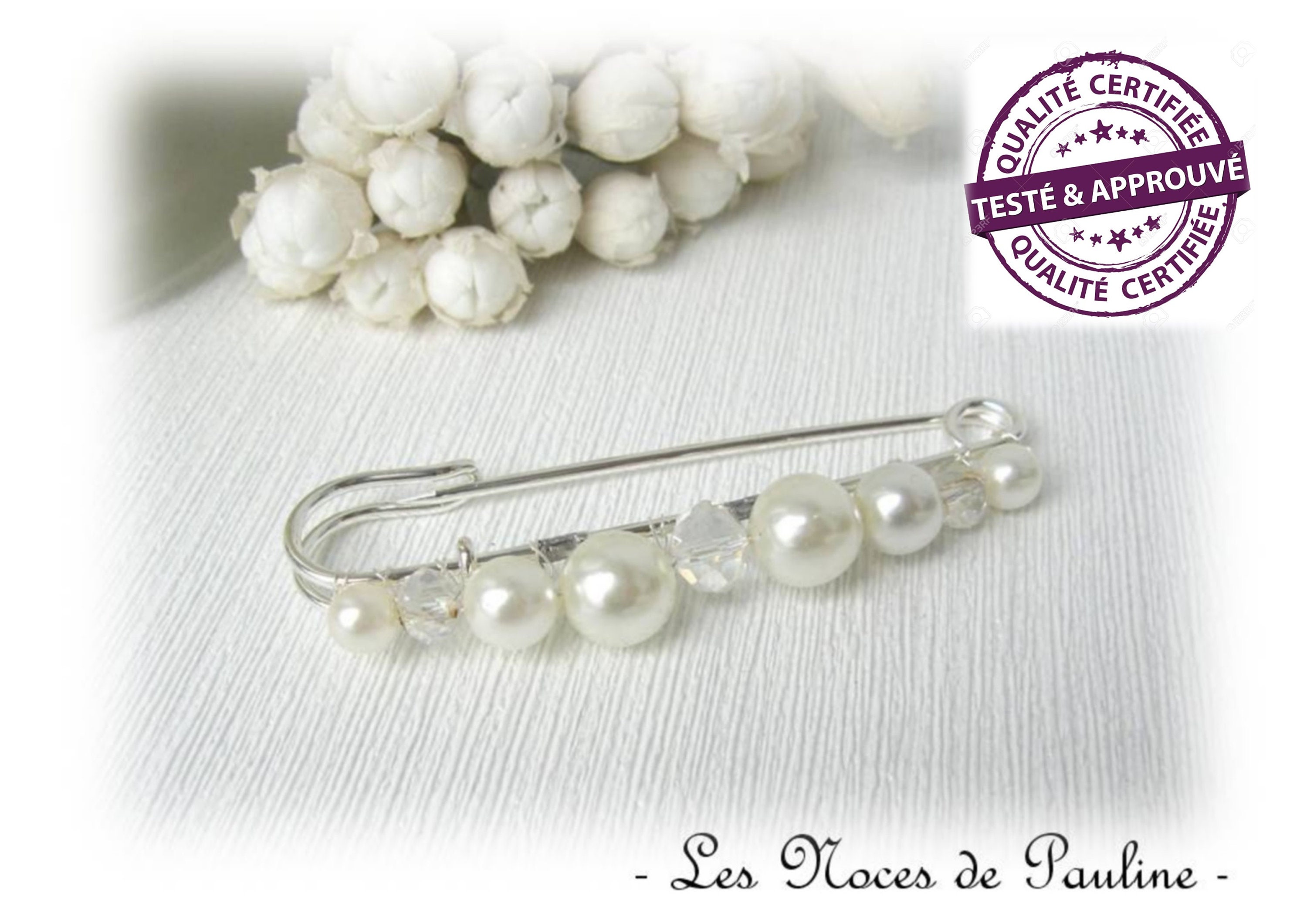 Ivory crystal train attachment, pearl brooch, wedding accessory, wedding dress, train lift, medium brooch, fast shipping