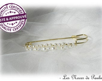 Attache traîne en perles ivoire cristal Grappe, broche perles, broche robe de mariée, remonte traîne, broche mariage, attache traîne mariage