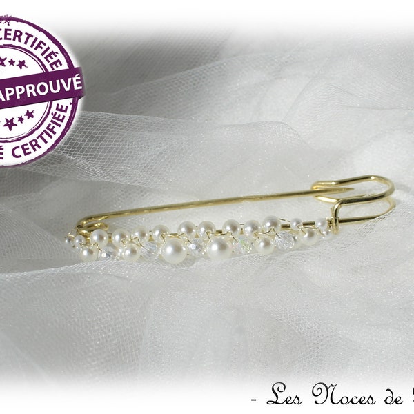 Attache traîne en perles ivoire cristal Grappe, broche perles, broche robe de mariée, remonte traîne, broche mariage, attache traîne mariage