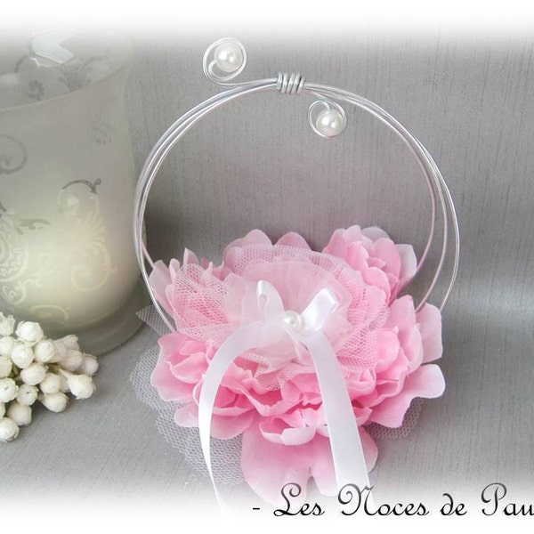 Porte alliances rose et blanc à Grande fleur Anneaux Mariage, porte aliances à fleur de pivoine