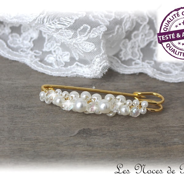 Attache traîne ivoire cristal Dorée Grappe, broche perles, broche robe de mariée, remonte traîne, broche mariage, attache traîne mariage