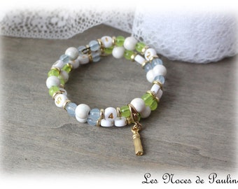 Bracelet d'allaitement bleu et vert , cadeau de naissance