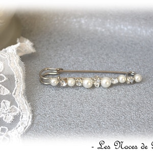 Attache traîne ivoire et strass, broche perles, accessoire mariage, robe de mariée, remonte traîne, broche mariée, zircon strass cristal Argent