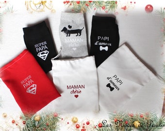 Chaussettes personnalisées Papa, Papi, Mamie, marraine, cadeau Noël