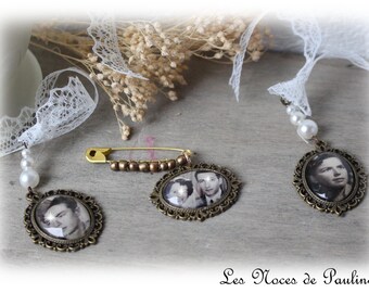 Keepsake locket for bridal bouquet, personalized photo pendant, BRONZE photo locket