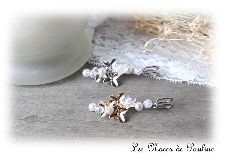 Ivory and crystal floral train attachment, pearl brooch, wedding accessory, wedding dress, train lift, small brooch with flower image 5