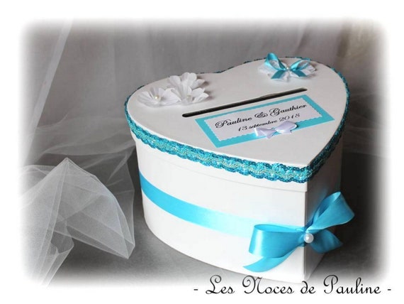 Wedding urn turquoise blue and white heart urn piggy bank box personalized wedding gifts