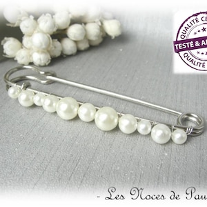 Ivory wedding pearl train attachment GM, brooch for wedding dress, train lifter, train hook, Extra long pearl brooch Large image 2