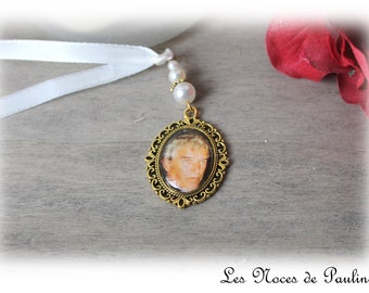 Keepsake locket for bridal bouquet, personalized photo pendant, gold-plated photo locket