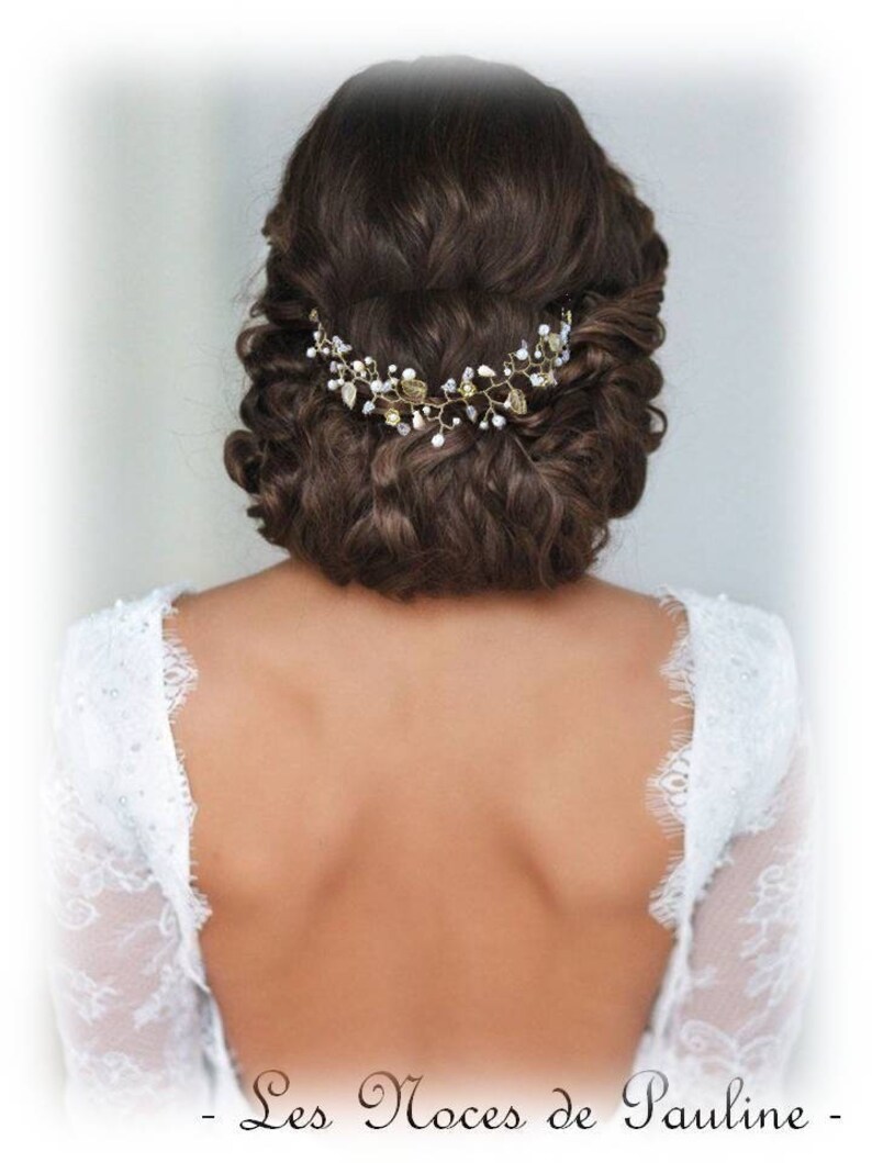 Hair Vine Wedding Ivory Golden Flowers Leaves Twist Etsy