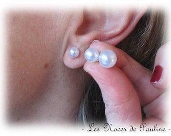 Ivory pearl stud earrings, pierced ears, ivory pearly pearl studs, ivory ear studs